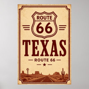 Vintage Route 66 Texas Desert Highway Art Poster
