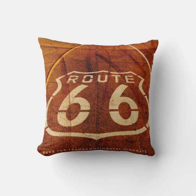 Vintage Route 66 Throw Pillow (Front)
