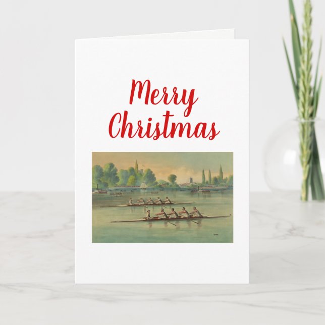 Vintage Rowers Crew Race Boat Race Christmas Card (Front)