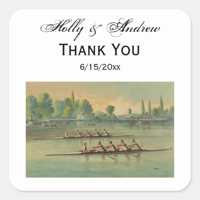Vintage Rowers Crew Race Boat Race Square Sticker (Front)