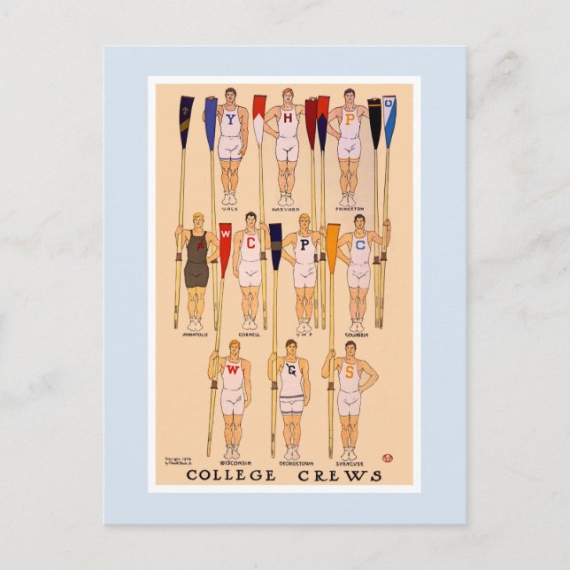 Vintage rowing 1908 college crews postcard (Front)