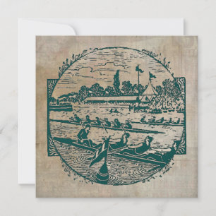 Vintage Rowing Scene Flat Card