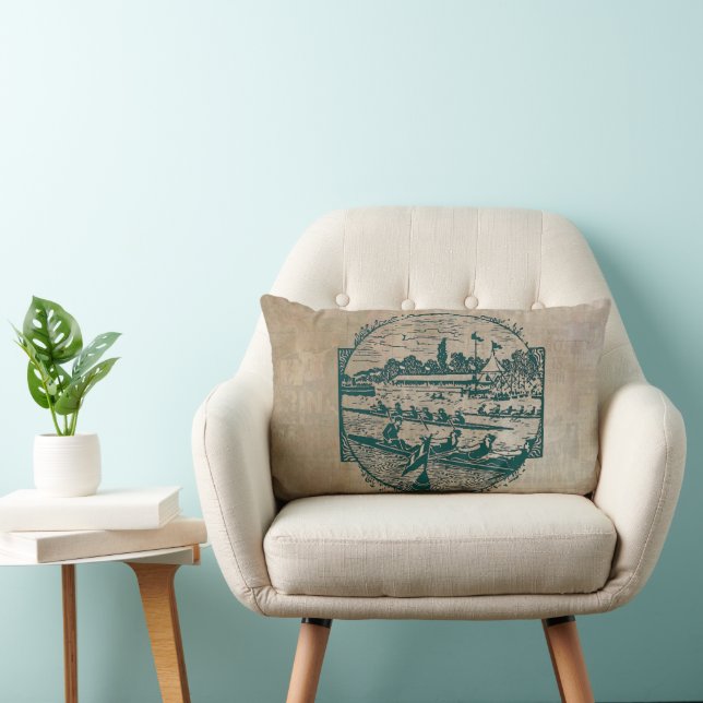 Vintage Rowing Scene Lumbar Cushion (Chair)