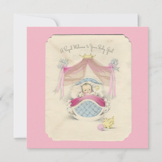 Vintage Royal Baby Girl Birth Announcement (Front)