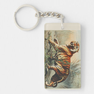 Vintage Royal Bengal Tiger Naturalist Art Print Key Ring