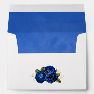 Vintage Royal Blue and Gold Floral Wedding Envelope