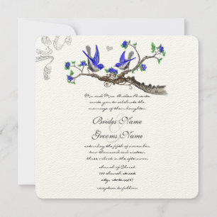 Vintage Royal Blue and Grey Wedding Invitations