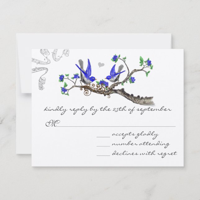 Vintage Royal Blue and Grey WeddingRSVP RSVP Card (Front)