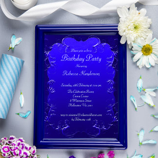 Vintage Royal Blue Flourishes Birthday Invitation