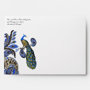Vintage Royal Blue Navy Peacock Wedding Envelopes