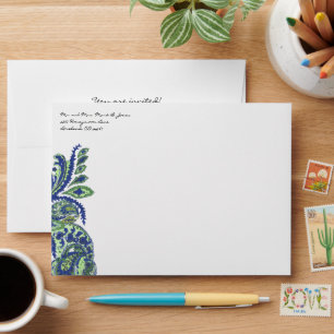 Vintage Royal Blue Navy Peacock Wedding Envelopes