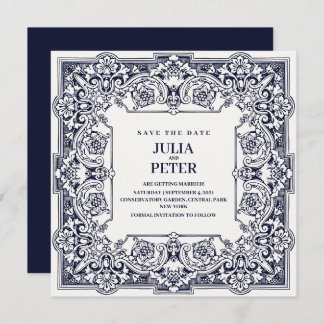 Vintage Royal Blue Save The Date Wedding Invitation