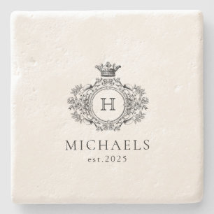 Vintage Royal Crest Monogram Wedding Stone Coaster