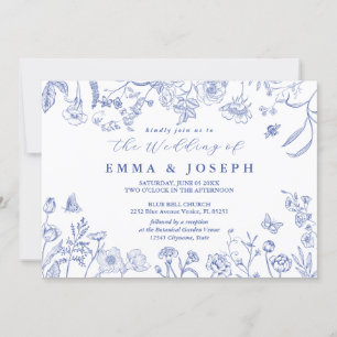 Vintage royal floral crest pastel blue Wedding Invitation