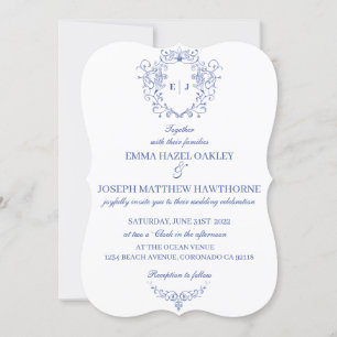 Vintage royal floral crest pastel blue Wedding Invitation