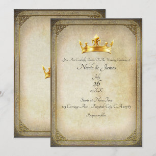 Vintage Royal Gold Crown Elegant Wedding Invitatio Invitation