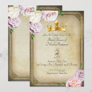 Vintage Royal Gold Crown Floral Bridal Shower Invitation
