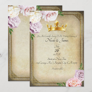 Vintage Royal Gold Crown Floral Greenery Wedding Invitation