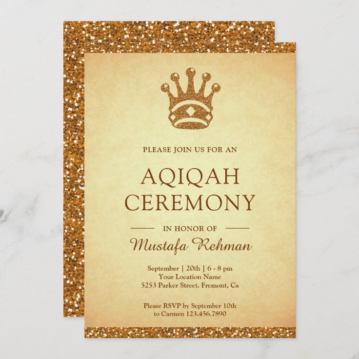 Vintage Royal Gold Crown Glitter Aqeeqah | Aqiqah Invitation | Zazzle
