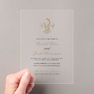 Vintage Royal Gold French Fleur de Lis Wedding Acrylic Invitations