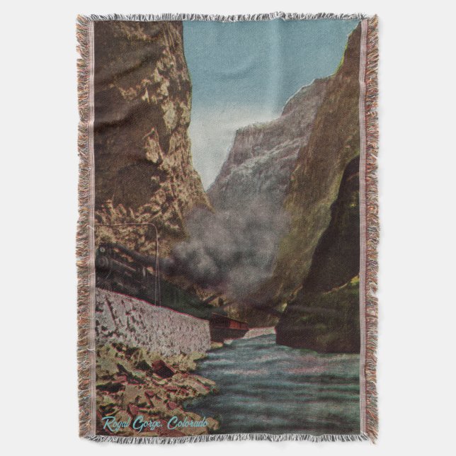 Vintage Royal Gorge Locomotive Throw Blanket (Front Vertical)