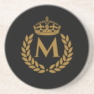 Vintage royal king golden crown name initial black coaster