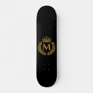 Vintage royal king golden crown name initial black skateboard
