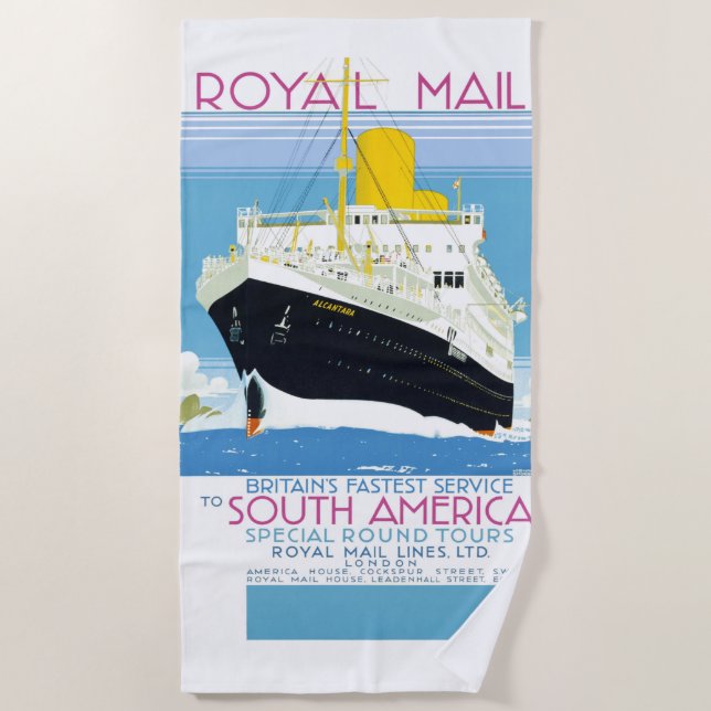 VINTAGE ROYAL MAIL TRAVEL POSTER BEACH TOWEL (Front)
