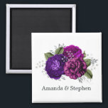 Vintage Royal Purple and Silver Floral Wedding Magnet<br><div class="desc">Royal purple and silver vintage wedding favours designed to be quickly and easily customised to your event specifics. Should your names look a bit off-centred when entered,  "Click to customise further" (the blue link at the bottom of "Personalise this template") to easily adjust in the design area.</div>