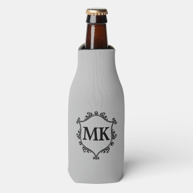 Vintage royal shield personalised name monogram  bottle cooler (Bottle Front)