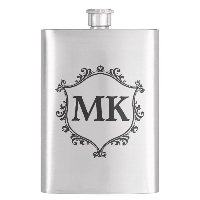 Vintage royal shield personalised name monogram  hip flask (Front)