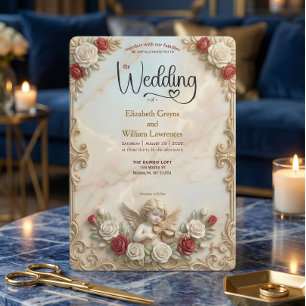 Vintage Royalcore Rococo Cherub & Red Rose Invitation