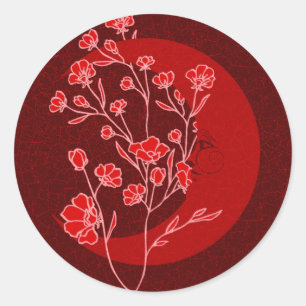 Vintage Ruby Red Art Nouveau Moon & Flowers Classic Round Sticker
