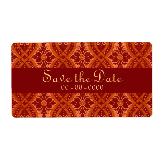 Vintage Ruby Red Damask Designer Label Shipping Label
