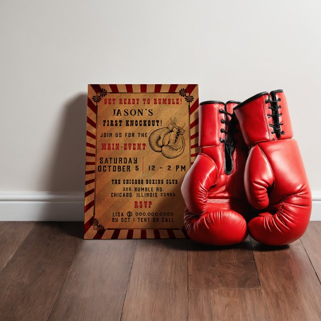 Vintage Rumble First Knockout Boxing Birthday Invitation (Vintage Rumble First Knockout Boxing Birthday Invitation)