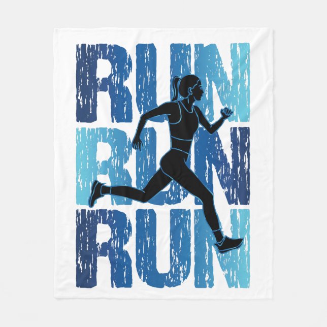 Vintage Runner Girl - Run Run Run Fleece Blanket (Front)