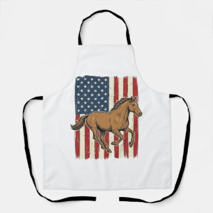 Vintage Running Horse Patriotic Flag Shirt Design_ Apron