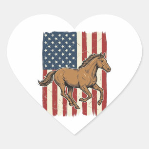 Vintage Running Horse Patriotic Flag Shirt Design_ Heart Sticker