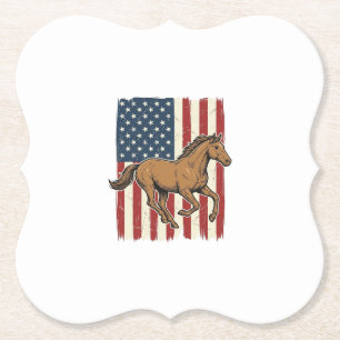 Vintage Running Horse Patriotic Flag Shirt Design_ Paper Coaster