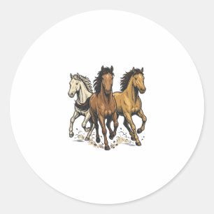 Vintage Running Horses Vector Art Design_1 Classic Round Sticker