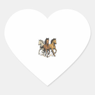 Vintage Running Horses Vector Art Design_1 Heart Sticker