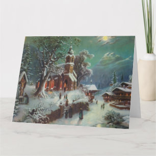Vintage Rural Christmas Eve Genre Painting Holiday Card