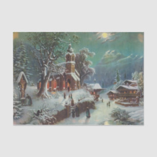 Vintage Rural Christmas Eve Genre Painting Tissue Paper