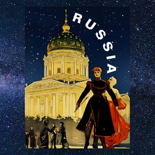 Vintage Russia Winter Night Travel  Postcard