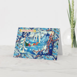 Vintage Russian Christmas, Santa's journey Holiday Card