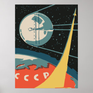 Vintage russian matchbox ads (CCCP rocket launch) Poster