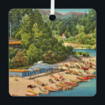 Vintage Russian River Beach  Metal Tree Decoration<br><div class="desc">Exceptional vintage Russian River beach scene postcard... ... .near Guerneville,  California... ... not far from Healdsburg.  We've repurposed it on an ornament.  The image can be removed from the back and you can customise it with a message or?  Just whatever you like!</div>