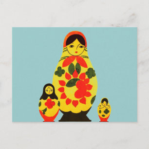 Vintage Russian Russia Chic Matryoshka Doll Postcard