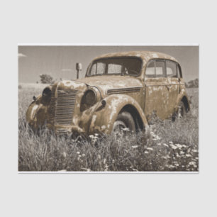 Vintage Rusted Old Car Decoupage  Tissue Paper