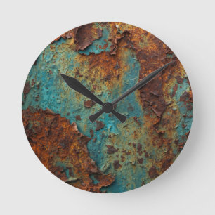 Vintage Rusted Steel Patina Industrial Texture Round Clock